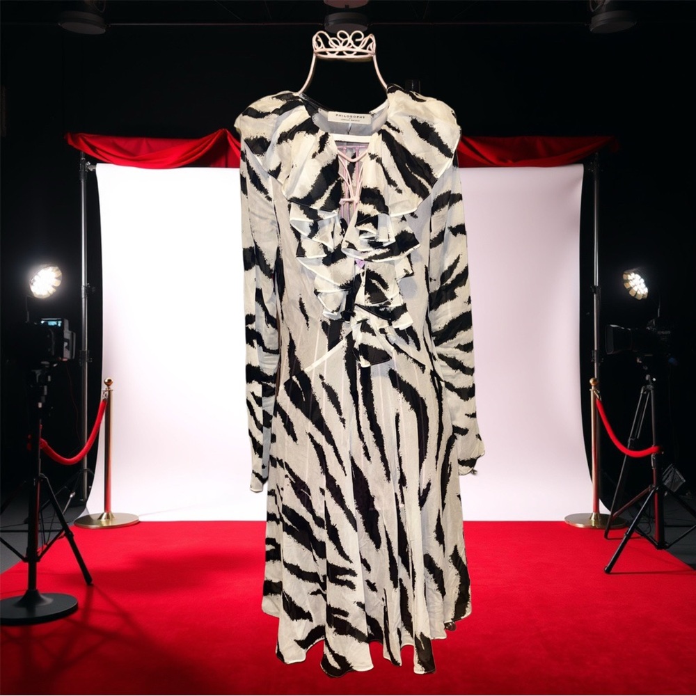 👀‼️Philosophy di Lorenzo Serafini Black and White Zebra Print Dress - Picture 3 of 10